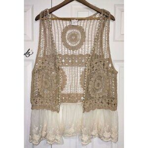 Women's Paisley Vine Bohemian Crochet Lace Pearls Vest (One Size)